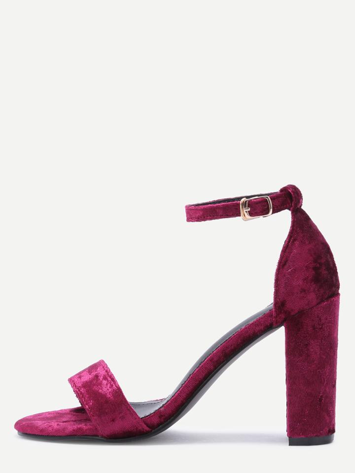 Shein Burgundy Velvet Peep Toe High Heel Mary Jane Shoes