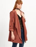 Shein Brick Red Faux Suede Asymmetric Zip Hooded Coat