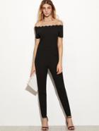 Shein Black Scallop Off The Shoulder Peg Jumpsuit