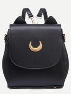 Shein Black Crescent Patch Flap Backpack