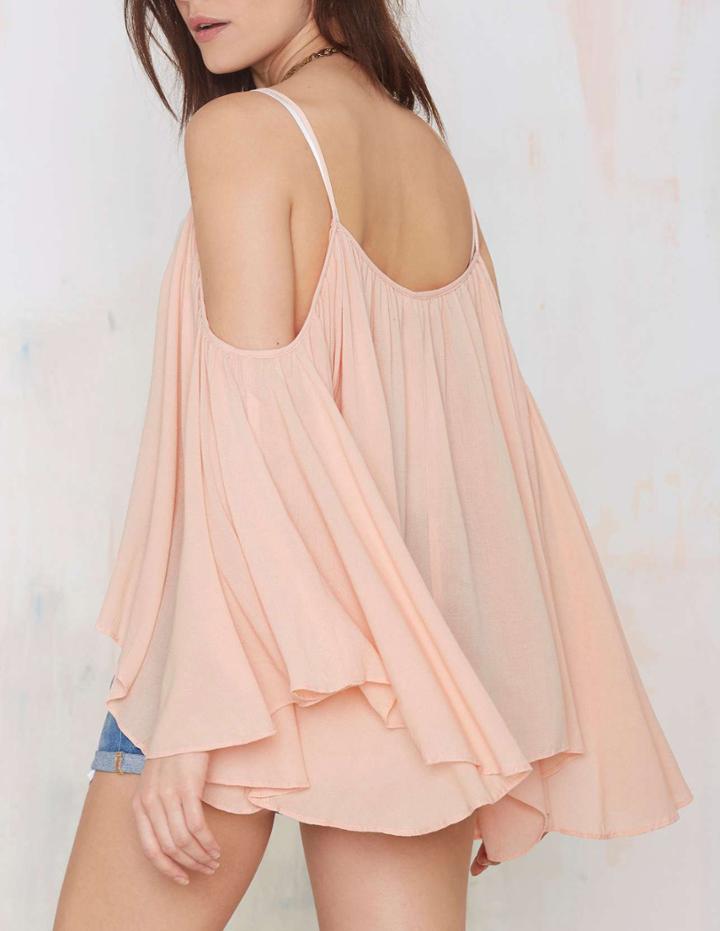 Shein Pink Off The Shoulder Long Sleeve Blouse