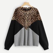 Shein Plus Color Block Leopard Print Pullover