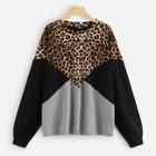 Shein Plus Color Block Leopard Print Pullover
