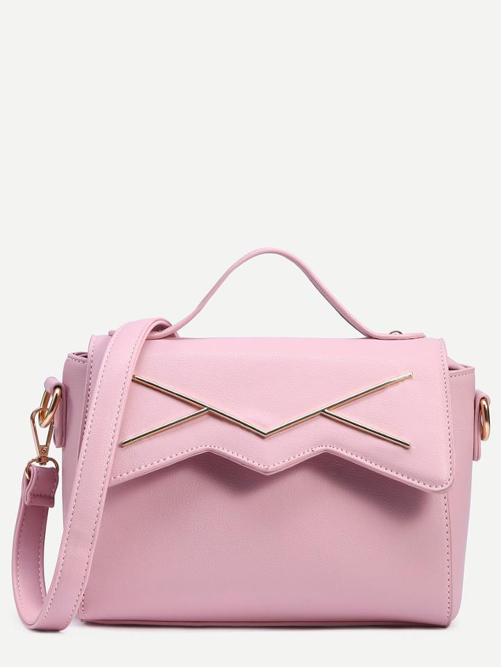 Shein Pink Metal Plate Embellished Cut Flap Satchel Bag