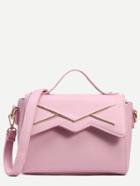 Shein Pink Metal Plate Embellished Cut Flap Satchel Bag