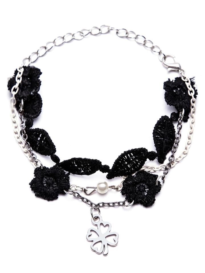 Shein Black Lace Four Leaf Clover Layered Bracelet