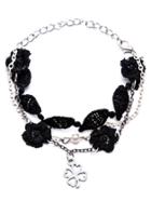 Shein Black Lace Four Leaf Clover Layered Bracelet
