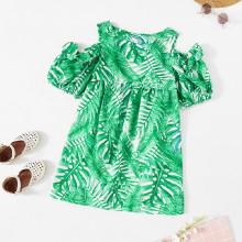 Shein Girls Cold Shoulder Tropical Dress