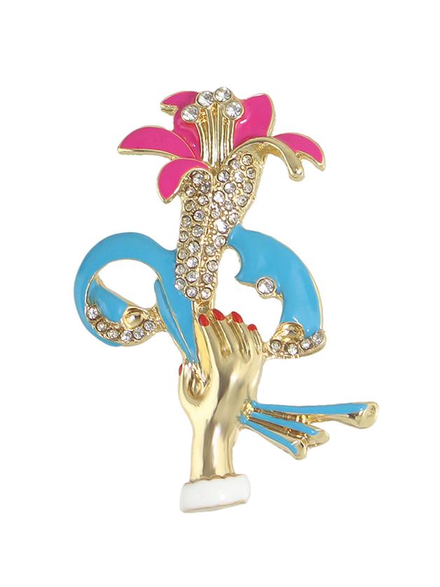 Shein Fashion Colorful Enamel Flower Hand Shape Brooch
