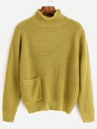 Shein Yellow Waffle Knit Sweater With Pocket