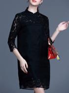Shein Black Contrast Organza Shift Lace Dress