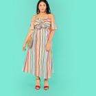 Shein Plus Cold Shoulder Knot Front Stripe Dress