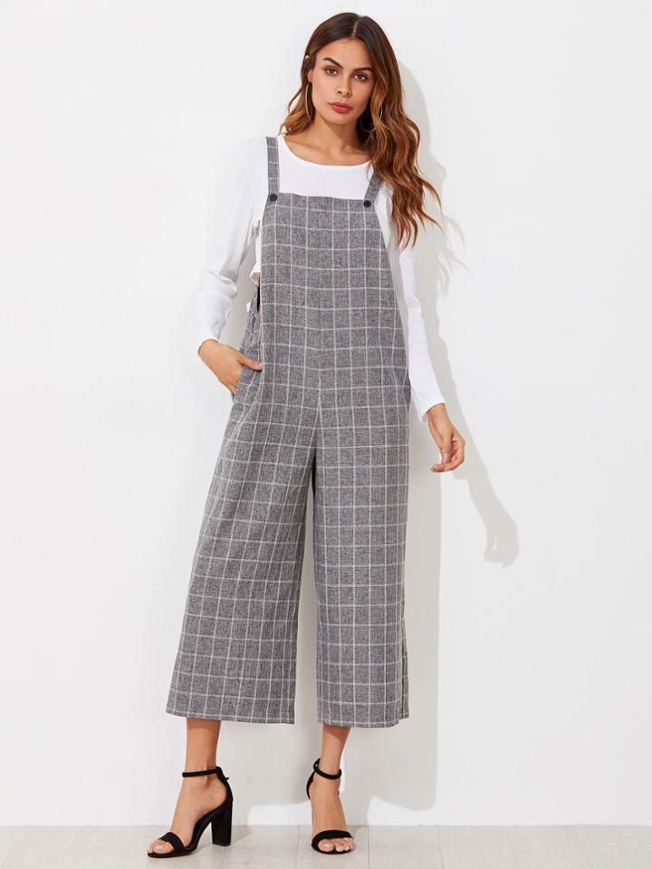 Shein Grid Pinafore Culotte Jumpsuit
