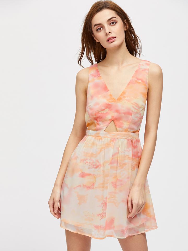 Shein Plunging V-neckline Tie-dye Strappy Dress