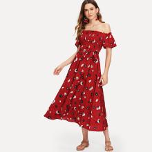 Shein Smocked Bodice Belted Floral Dress