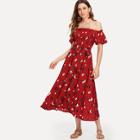 Shein Smocked Bodice Belted Floral Dress