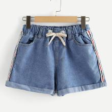 Shein Striped Tie Waist Denim Shorts