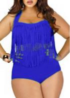 Rosewe Tassels Decorated Blue Two Piece Bikini