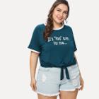 Shein Plus Raglan Sleeve Knot Front Graphic Tee