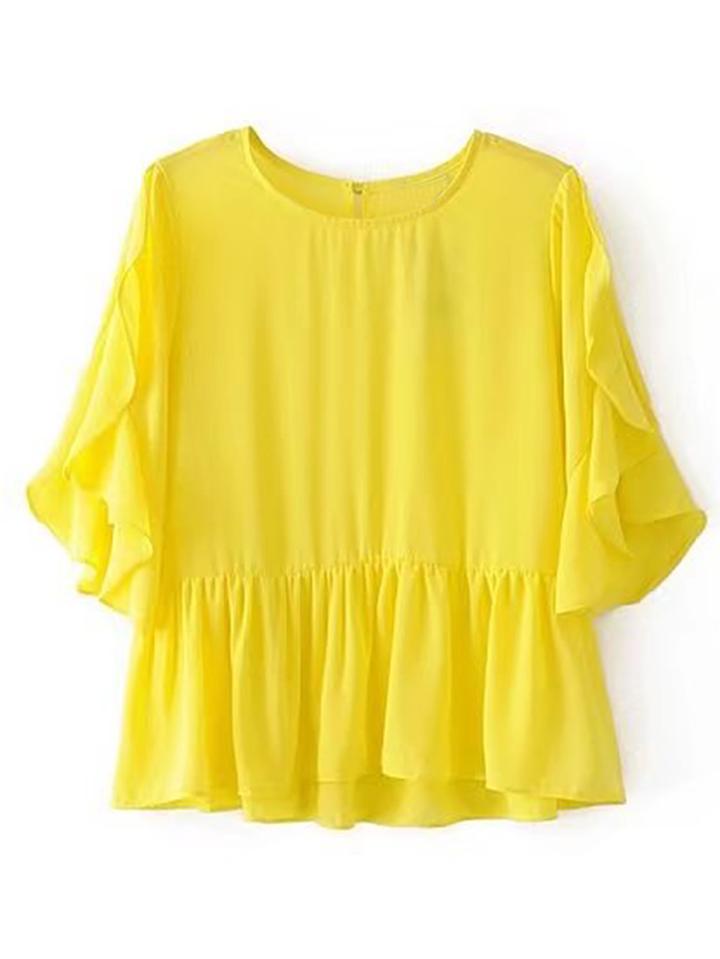 Shein Elbow Sleeve Ruffle Hem Top