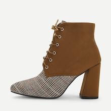 Shein Houndstooth Pattern Lace-up Boots