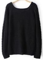 Rosewe Laconic Solid Black Round Neck Long Sleeve Sweaters