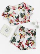 Shein Random Jungle Print Surplice Crop Top With Shorts