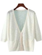 Shein Beige V Neck Pockets Sunscreen Cardigan Knitwearr