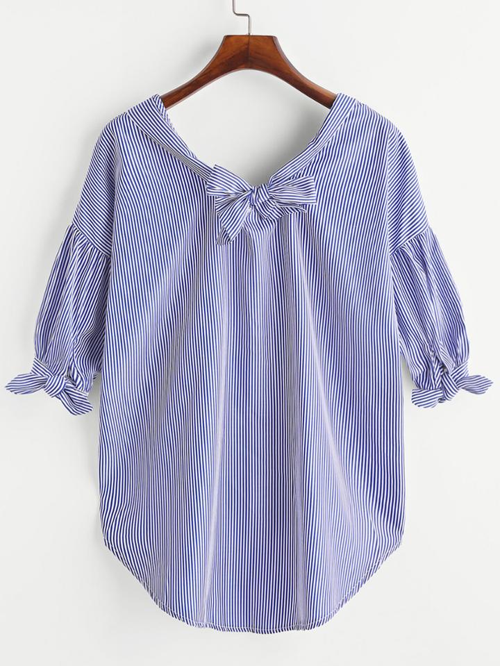 Shein Knotted Back Tie Cuff Drop Shoulder Blouse