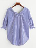 Shein Knotted Back Tie Cuff Drop Shoulder Blouse