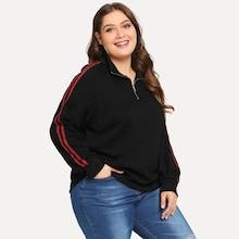 Shein Plus Striped Side Zip Front Raglan Sleeve Sweatshirt