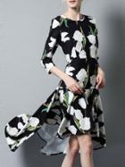 Shein Black Flowers Print High Low Dress