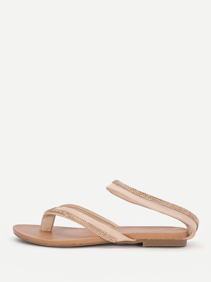 Shein Rhinestone Toe Post Strappy Sandals