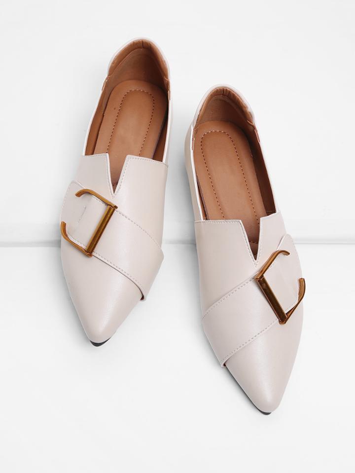 Shein Buckle Front V Cut Detail Pu Flats