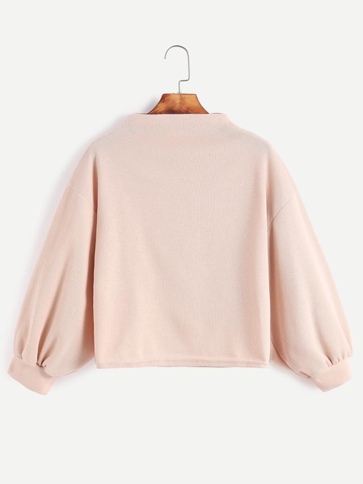 Shein Apricot Funnel Neck Drop Shoulder Lantern Sleeve Sweatshirt