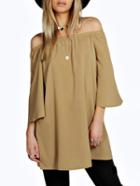 Shein Brown Off The Shoulder Bell Sleeve Dress