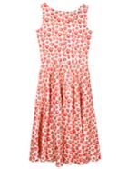 Shein Red Boat Neck Strawberry Print Flare Dress