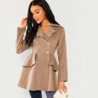 Shein Double Breasted Ruffle Solid Coat