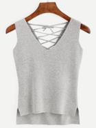 Shein Grey V Neck Criss Cross Back Kintted Tank Top