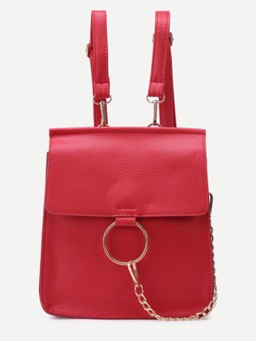Shein Red Faux Leather Circle Ring Flap Mini Backpack