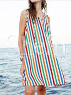 Shein Vertical Multicolor Stripe Shift Dress