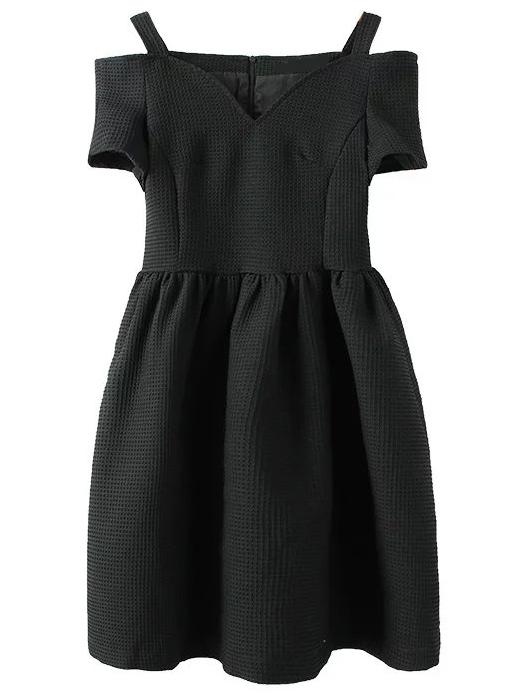 Shein Black Cold Shoulder Short Sleeve Dress