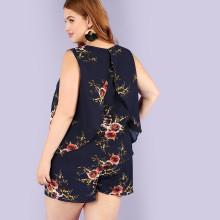 Shein Plus Botanical Print Shell Top & Shorts Set