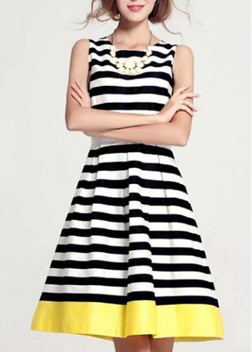 Rosewe Charming Stripe Print Sleeveless Woman A Line Dress