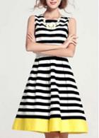 Rosewe Charming Stripe Print Sleeveless Woman A Line Dress
