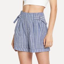 Shein Ring Detail Rolled Hem Striped Shorts