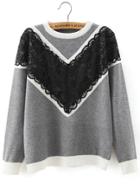 Shein Grey Round Neck Lace Loose Sweater