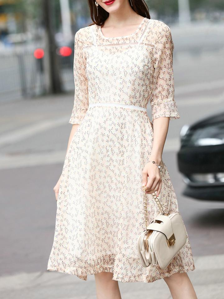 Shein Bell Sleeve Floral Mesh Dress