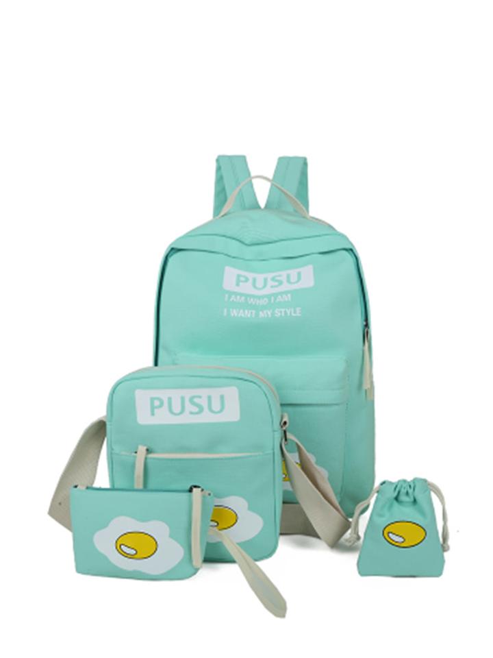 Shein Slogan Print Canvas Combination Bag 4pcs