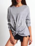 Shein Grey Long Sleeve Knotted Front T-shirt
